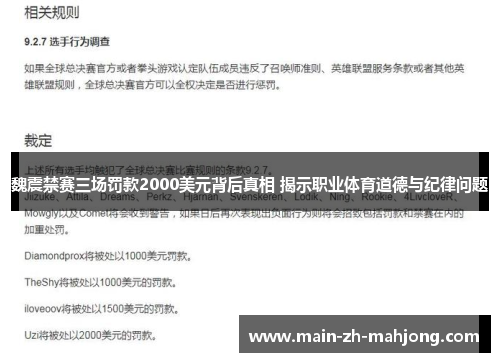 魏震禁赛三场罚款2000美元背后真相 揭示职业体育道德与纪律问题